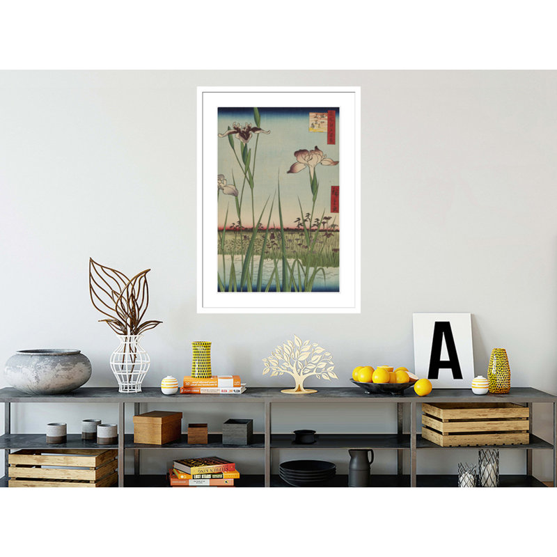 Horikiri Iris Garden (Horikiri no Hanashobu) n ° 64 de Cent célèbres vues d'Edo par Utagawa Hiroshige - impression giclée encadrée