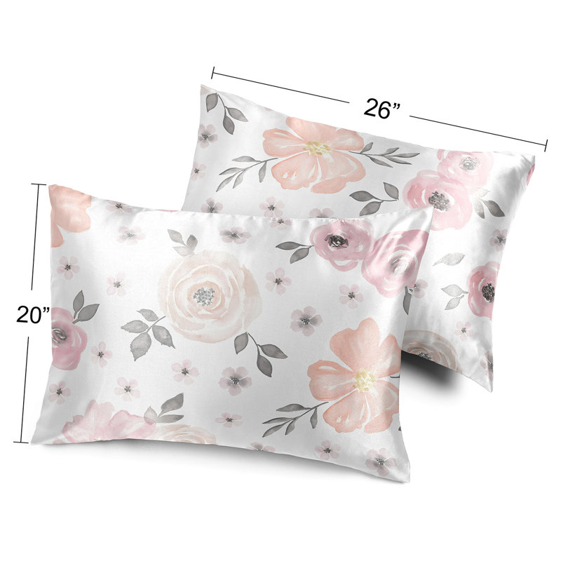 Pink and Grey Floral Satin Standard Pillowcases for Kids