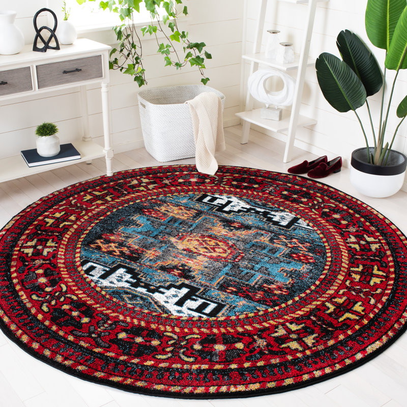 Tapis bleu / rouge Ayla, Rond 6 pi 7 po