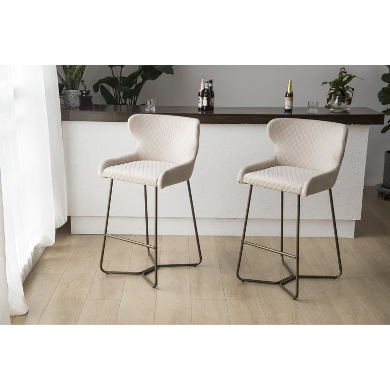 Falls Upholstered and Velvet Bar Stool, Cream