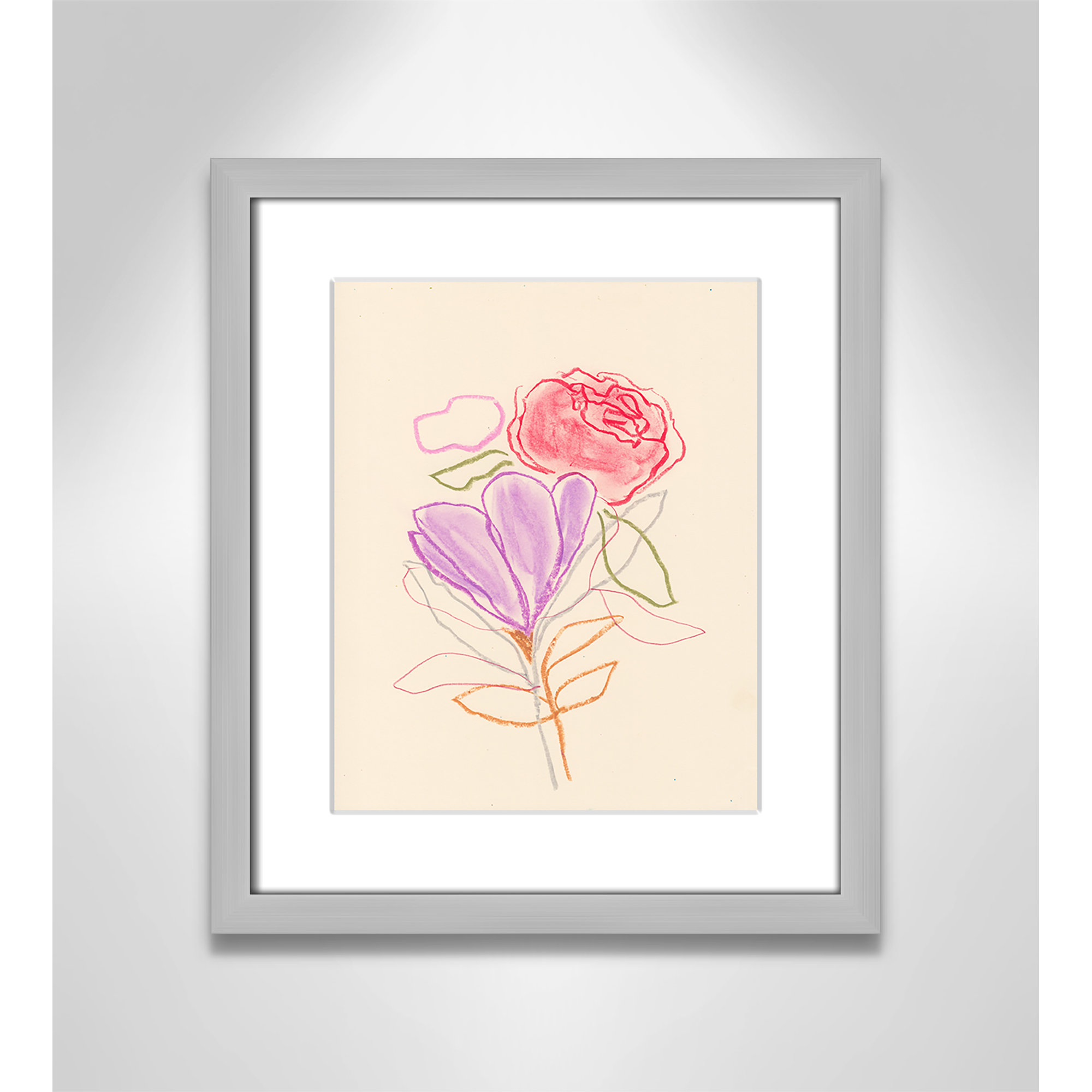 Simple Floral III Print by Bea Dina, Silver Single Picture Framed Paper, White, 15" H x 13" W x 1.25" D