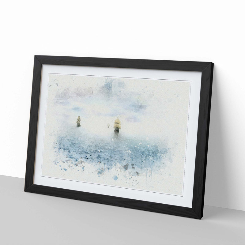 Pirate Ships on the Horizon - Framed Print, 50cm H x 76cm W x 2cm D, Black