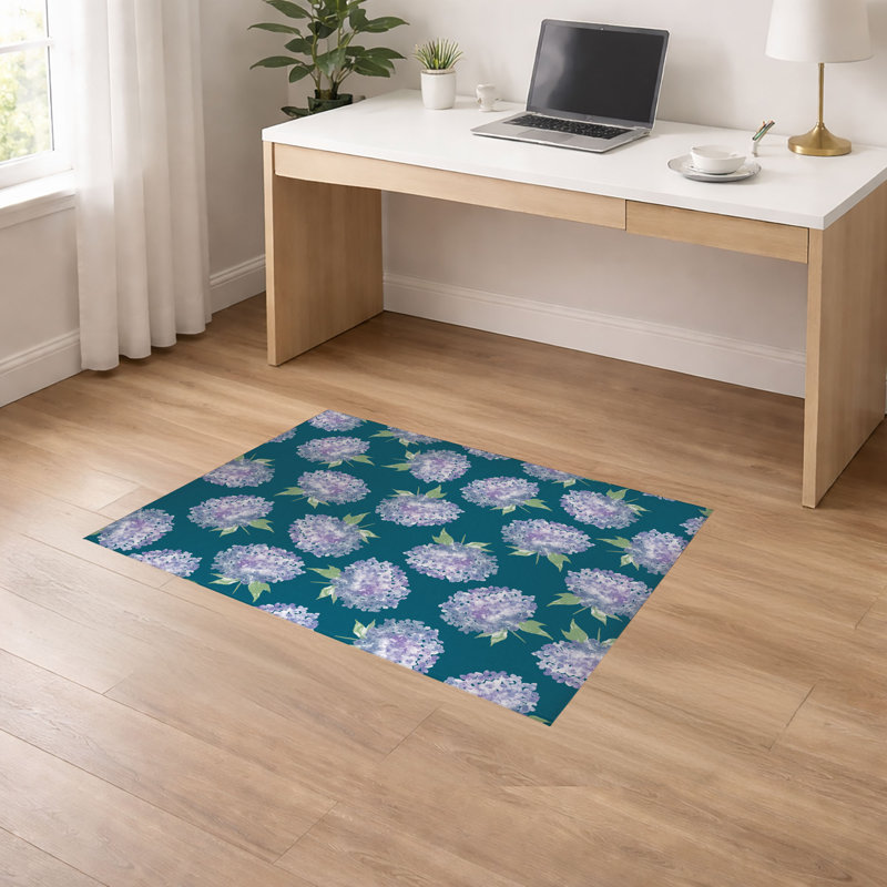 Tapis de bureau antidérapant Hydrangea Love, L 60 po x P 36 po, Bleu sarcelle