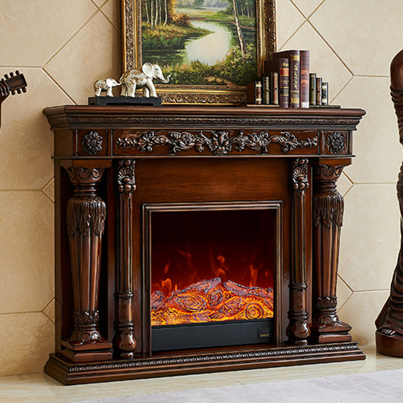 Walnut Solid Wood Electric Fireplace, Walnut
