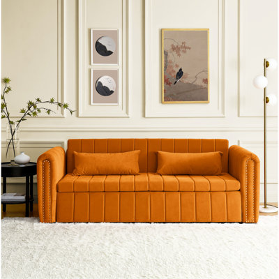 Maysn 82.31'' 3 in 1 Pull-Out Bed Sleeper with 2 Drawers, Sofa Bed with 2 Pillows, Upholstered 3 Seats Lounge Sofa & Couches with Rolled Arms