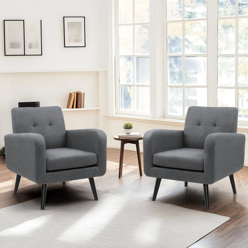 29.75" W Tufted Upholstered Accent Chair with Solid Wood Legs, Gray Polyester