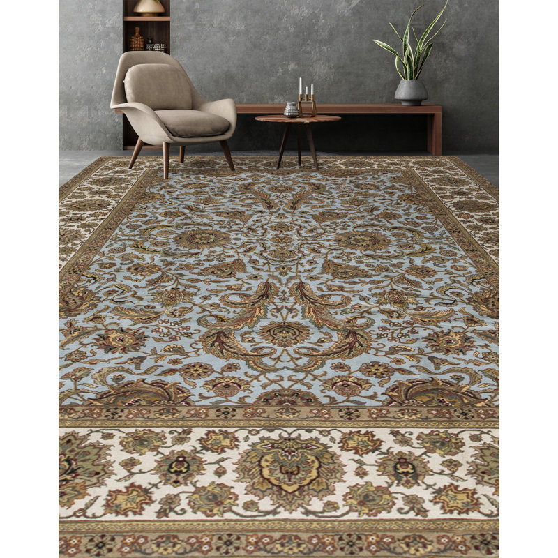 Trinity Wool Oriental Area Rug in Light Blue/Ivory/Brown, Rectangle 10'1" x 14'5"