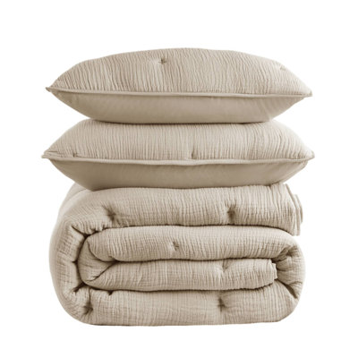 Premium Cotton Bedding Sets, Embroidered Taupe Quilt For Home Comfort
