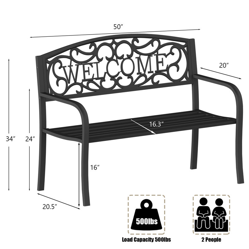 Banc d'extérieur en métal Dillyn, Noir