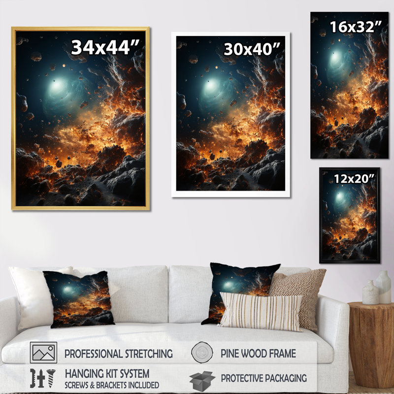 Asteroids planète orange II - impression sur toile Asteroids, H 32 po x l 24 po x P 1 po, Cadre photo argenté