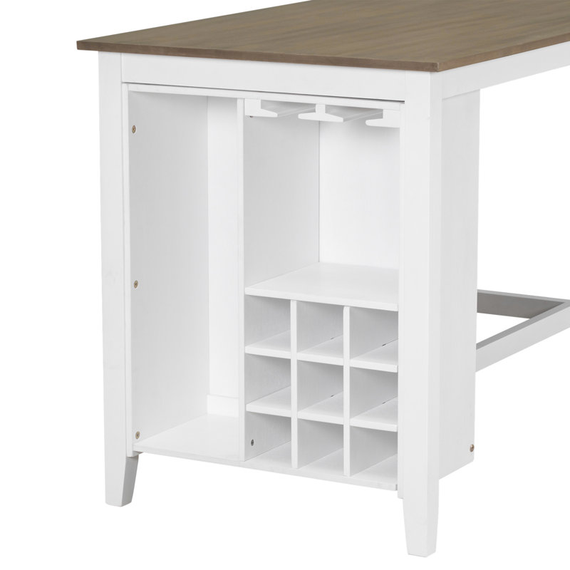 Ensemble de salle à manger 5 pièces avec chaises rembourrées Modern, Brun, Blanc délavé, Blanc délavé