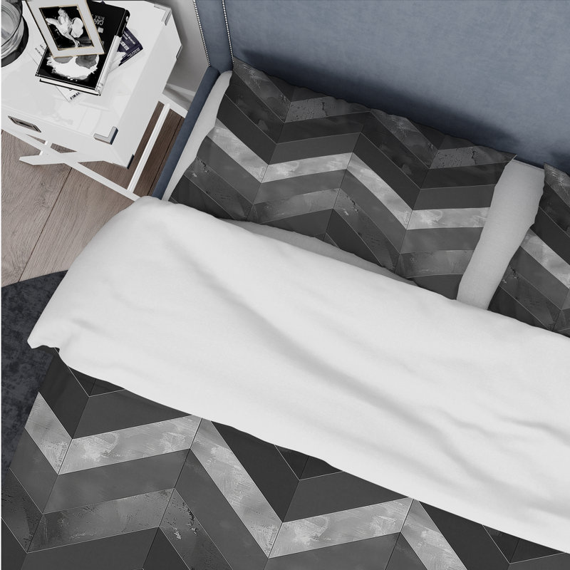 Ensemble de housse de couette moderne gris foncé à chevrons, Housse de couette simple + 2 taies décoratives st