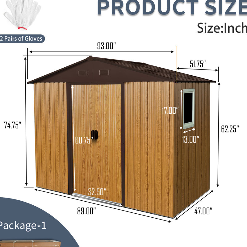 8x4 Ft Metal Storage Shed For Backyard - Coffee. , With Foundation. Comes Lock, Gloves & Accessories 8 Ft X 4 Outdoor In Stable, Air Vents. Includes Anchors, Hooks Shelf