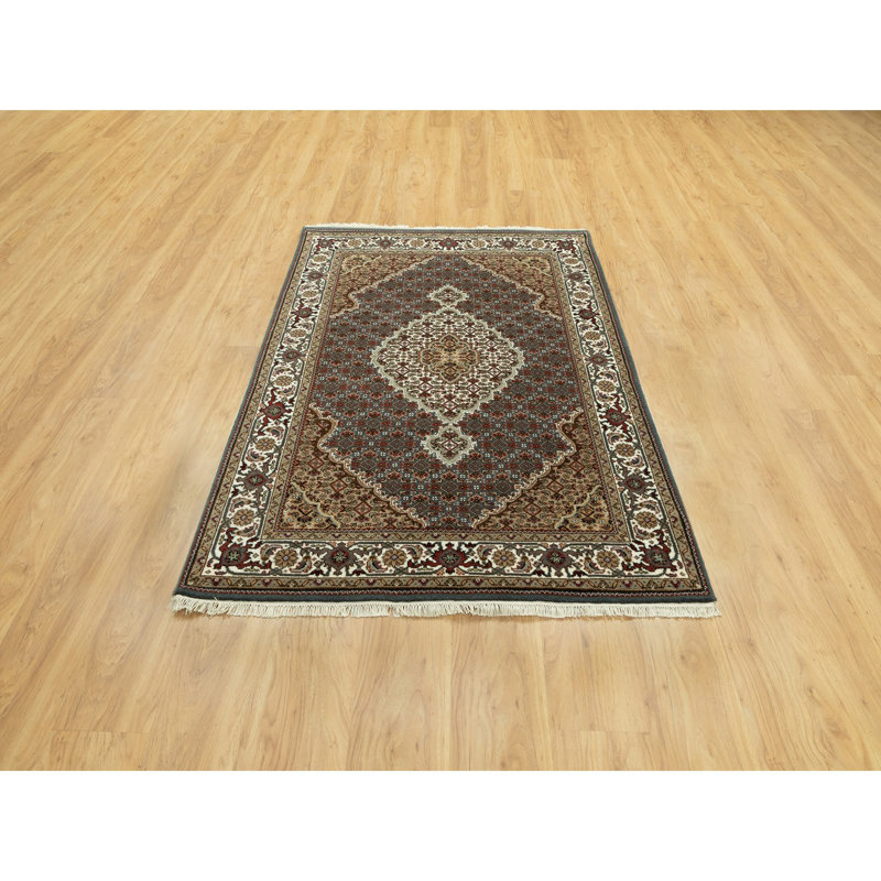 Tapis bleu / rouge / ivoire noué à la main de conception unique 4 pi 1 po x 6 pi Frenesi