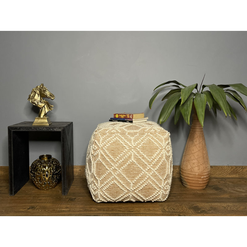Pouf brun clair ADDO, Ivoire / laine brun clair