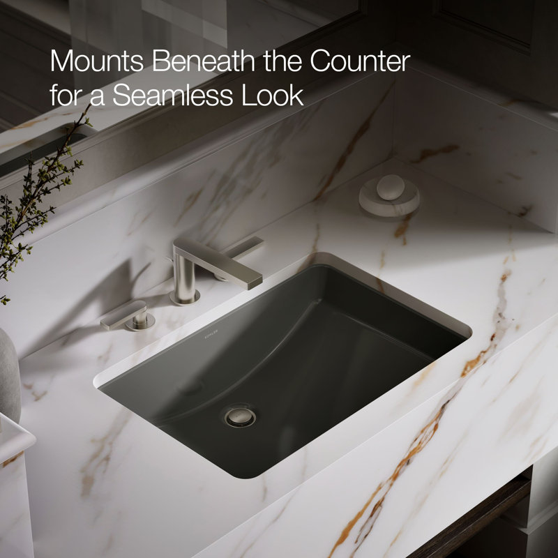 Ladena® Vitreous China Rectangular Undermount Bathroom Sink with Overflow, Thunder Gray