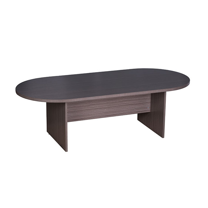 Table de conférence ovale de 95 pouces avec pieds à panneau, gris Driftwood, H 29,5 po x L 95 po x l 43 po