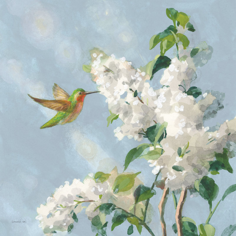 Hummingbird Spring I Soft Blue by Danhui Nai - Wrapped Canvas Painting, 30cm H x 20cm W