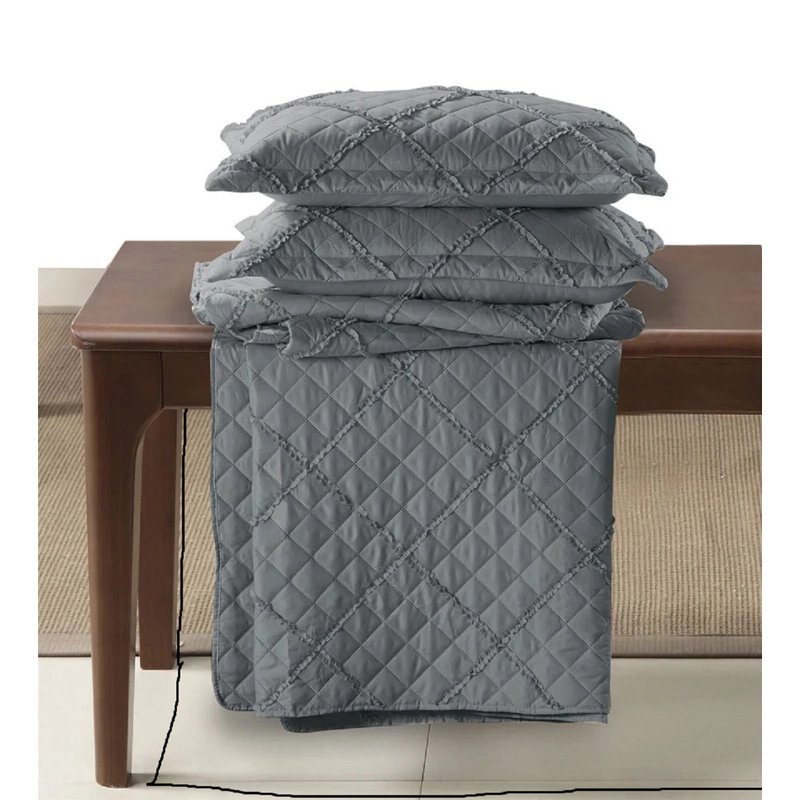 Microfiber Bedspread with Pillow Shams Included, Grey, Single Bedspread + 1 Standard Sham