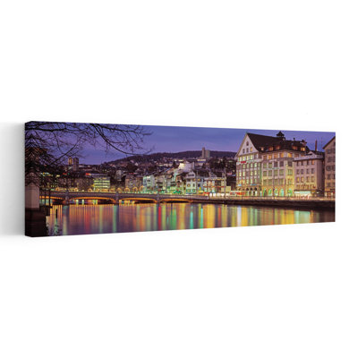 Switzerland, Zurich, River Limmat, View Of Buildings Along A River Contemporary City Wall Art