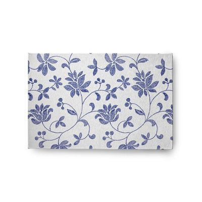 Tapis bleu / blanc en chenille tissé à la machine Baptistin