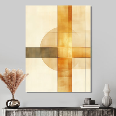 Golden Intersection - décor transitionnel moderne abstrait, impression sur métal moderne