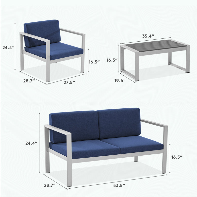 Ensemble de conversation pour l'extérieur Daylee, Bleu