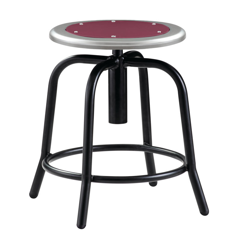 Adjustable Height Burgundy and Black Steel Swivel Stool