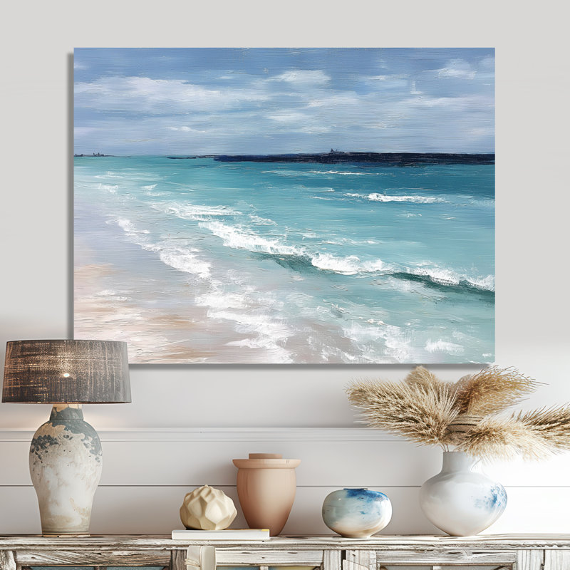 «Blue and White Coastal Beach Wonder», reproduction d'art sur toile encadrée plage blanche, H 30 po x l 40 po, Toile tendue