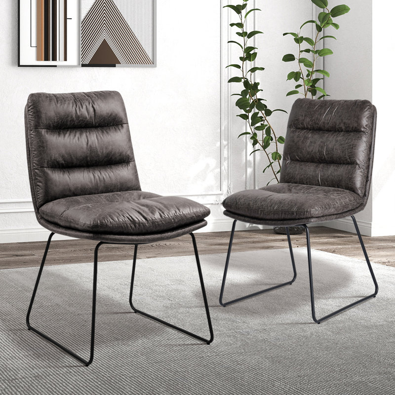 Ensemble de 2 chaises d'appoint en similicuir de style industriel brun pour salon ou café, Similicuir gris