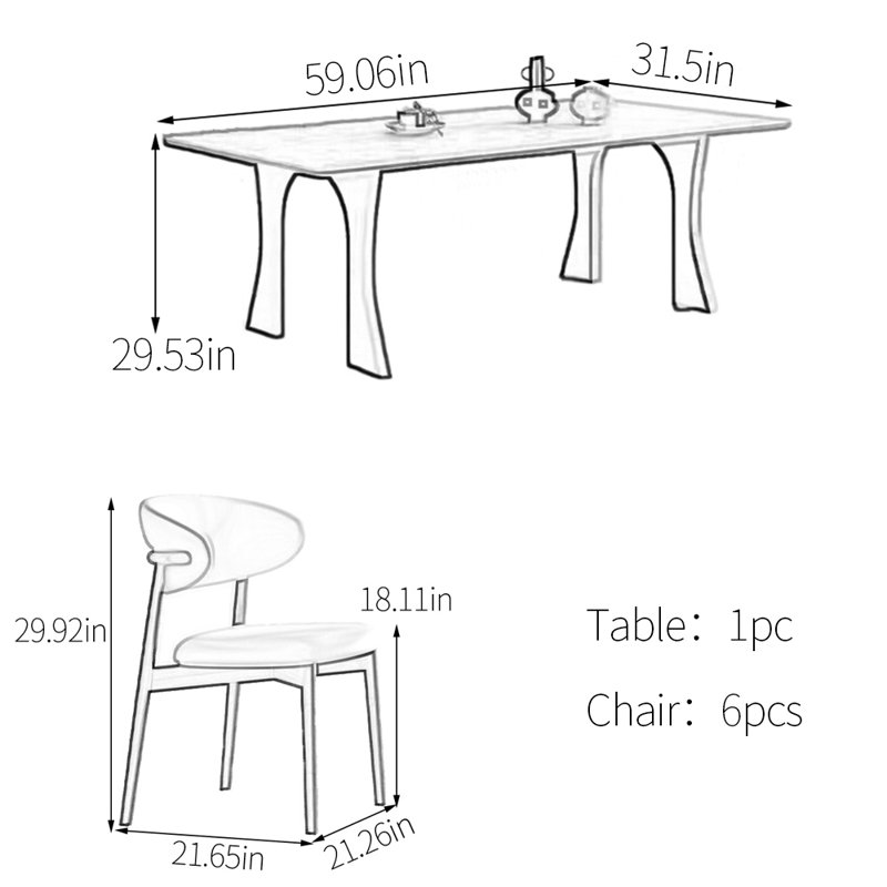 Ensemble de table de salle à manger Aesthetic, H 29,53 po x L 59,06 po x l 31,5 po