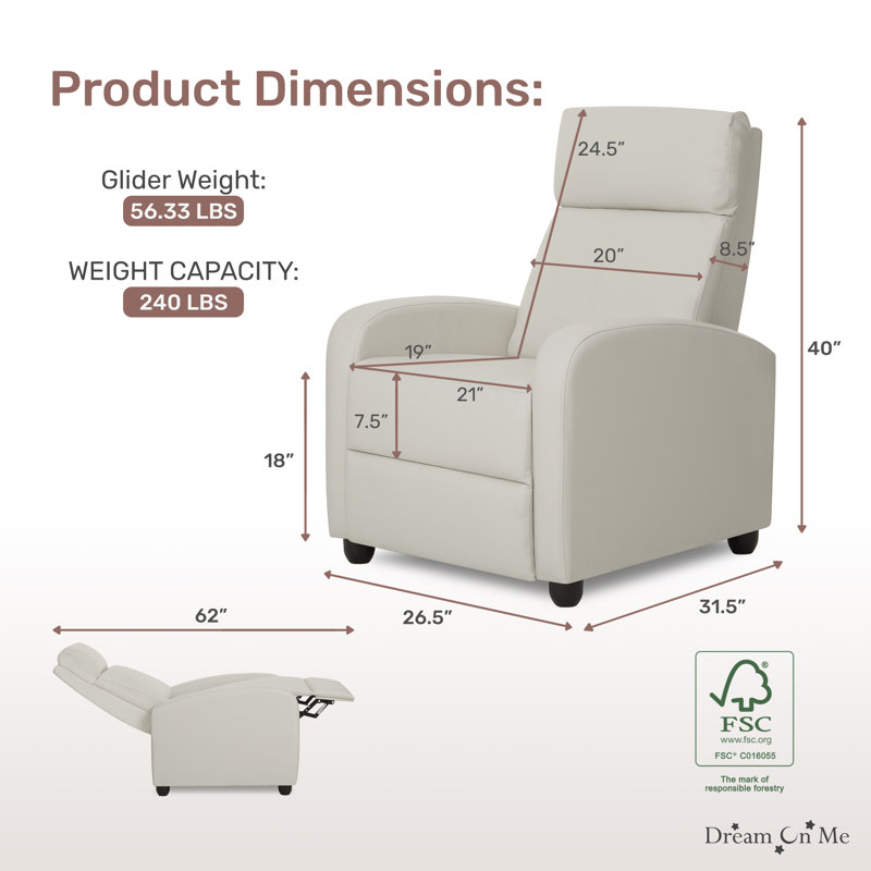 Dream On Me  Manual Recliner, Cream