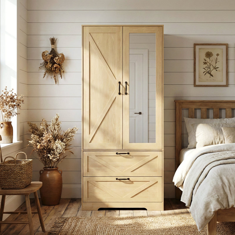 Garde-robe moderne à 2 portes avec éclairage à induction et panneau de particules résistant à l'humidité Elysia