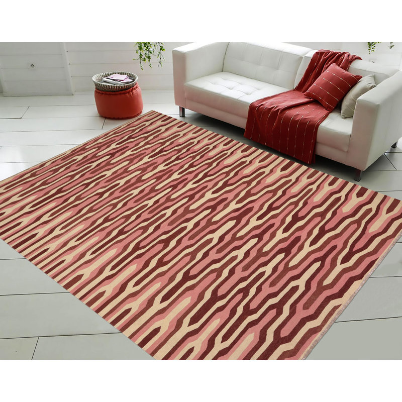 Tapis beige / marron / rose en laine noué à la main Jayleen