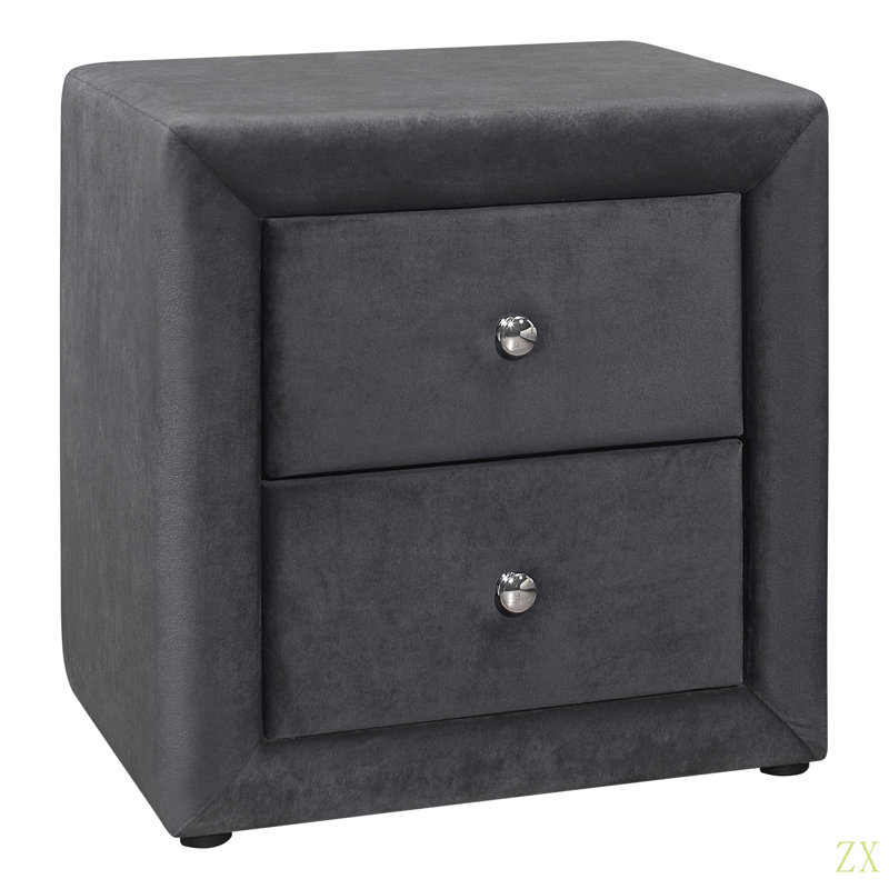 Table de chevet, table de chevet, bout, côté, lampe, tiroir de rangement, chambre à coucher, velours rembourré, transitionnel