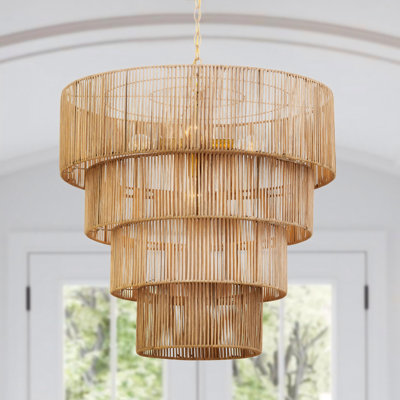 Aleris 5 - Light Shaded Tiered Rattan Pendant
