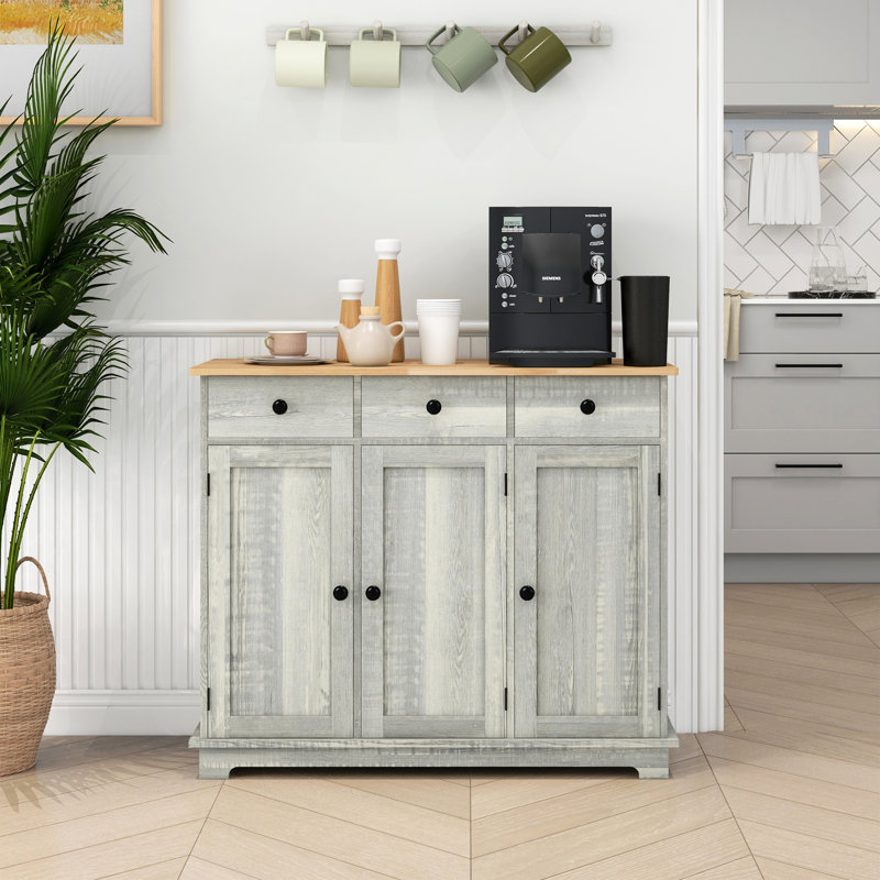 Armoire de cuisine moderne grise - Buffet avec 3 tiroirs, tablette réglable et portes pour économiser de l'espace