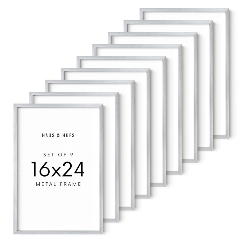 Cadres photo en métal (ensemble de 9), Argent, L 16 po x H 24 po