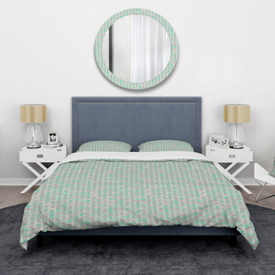 Ethnic Turquoise Chevron - Bohemian Duvet Cover Set - Microfiber Polyester