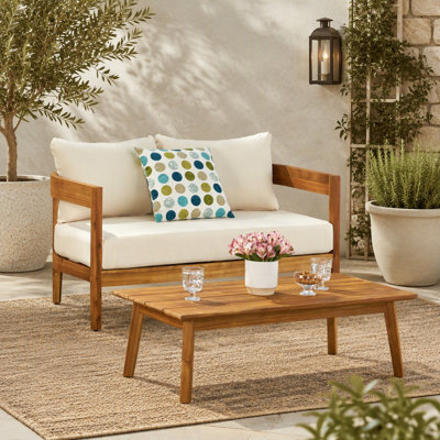 Ensemble de causeuse et de table basse Brooklyn pour salon - Canapé 1 place en bois de teck au design moderne