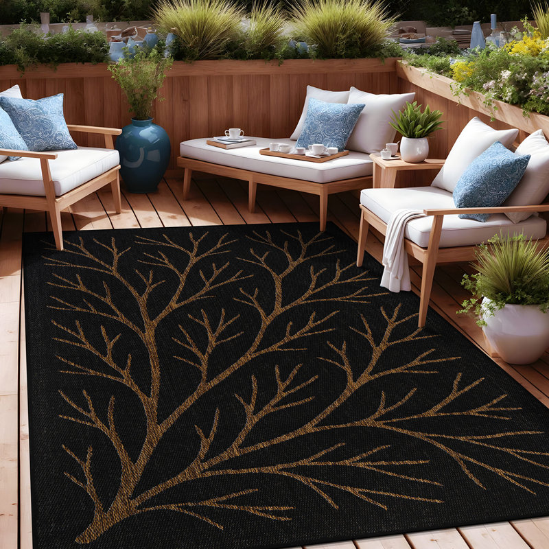Tapis floral d'intérieur pour l'extérieur, Gold, Rectangle 9' x 12'