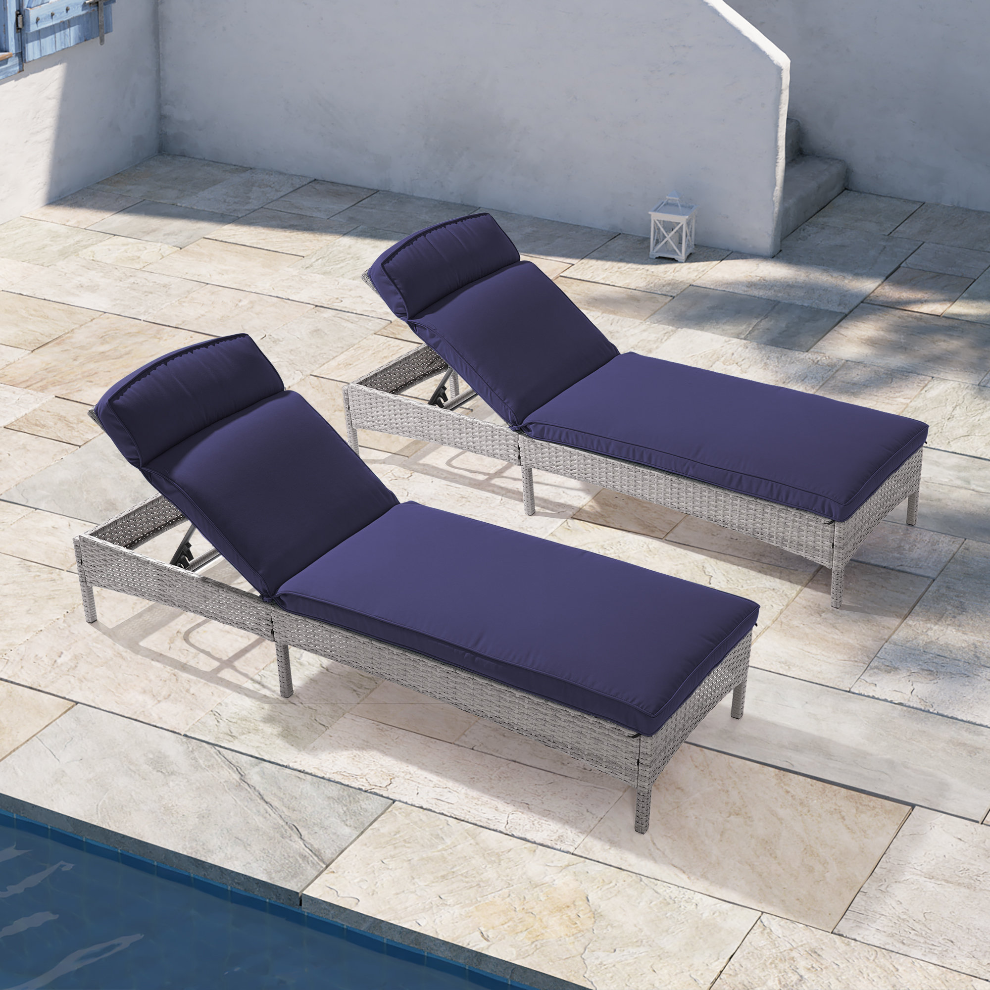Ebern Designs Lorise Outdoor Reclining Chaise Lounge Set with Cushion