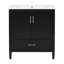 Meuble-lavabo cannelé élégant avec lavabo en céramique, boîte simple, pieds en bois massif, portes et tiroir à fermeture en douceur, tablette de porte, noir, meubles-lavabos
