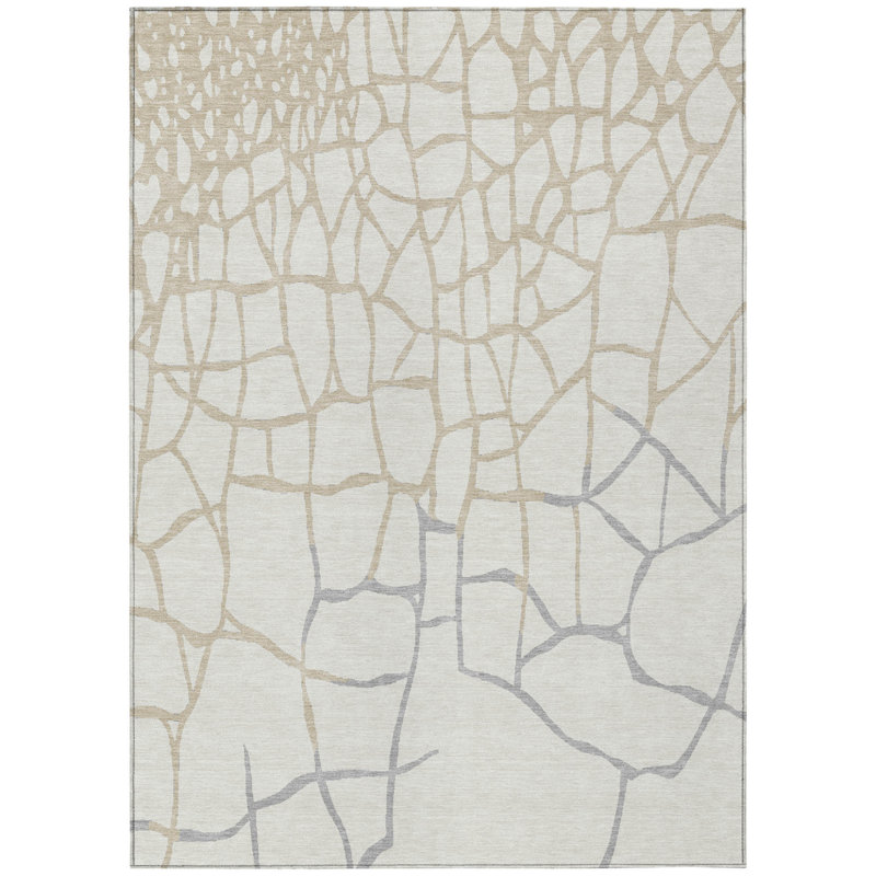 Tapis intérieur lavable abstrait ivoire 9 pi x 12 pi