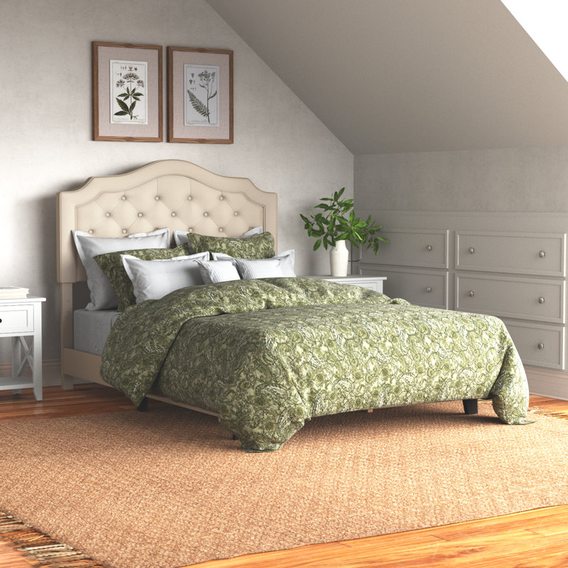 Alayah Tufted Upholstered Low Profile Standard Bed, Beige Linen, Fulll