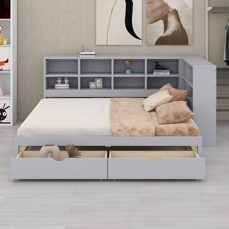 Daybed with Two Storage Drawers,  LED Light and USB Ports, Gray