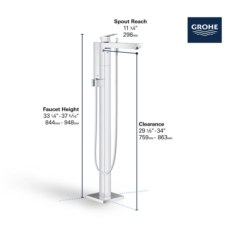 Eurocube® Single Handle Floor Mounted Freestanding Tub Filler with Handshower