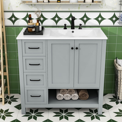Meuble-lavabo élégant 36 po avec lavabo, rangement fermé