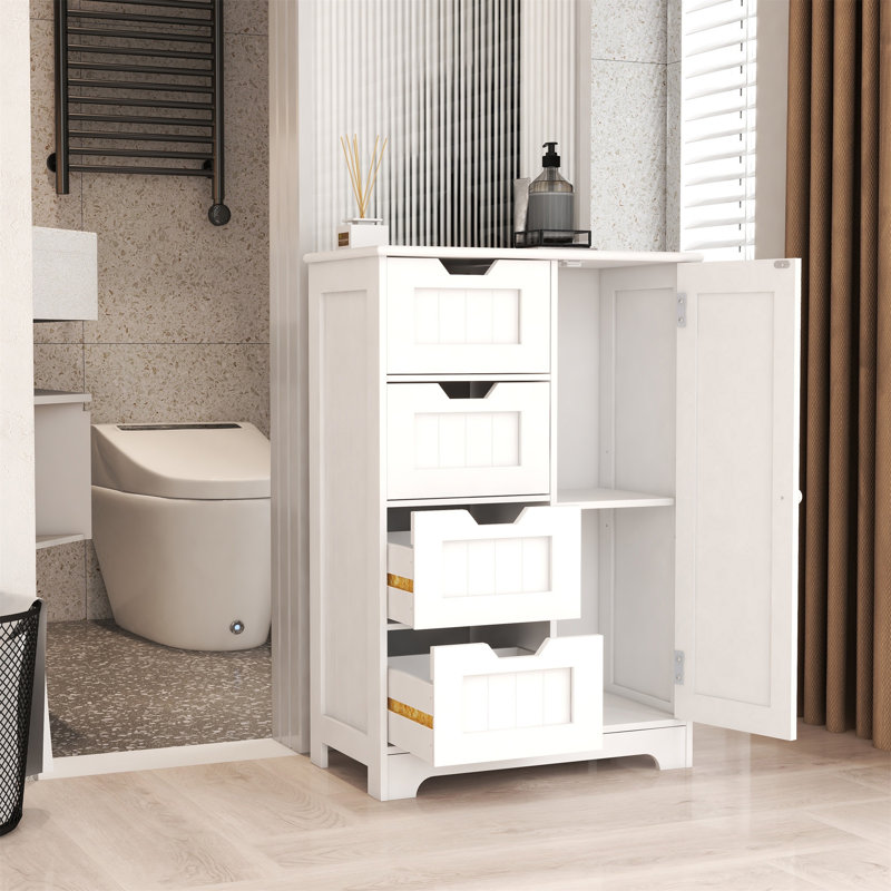 Armoire en bois avec 4 tiroirs et 1 porte, H 31,9 po x l 21,7 po x P 11,8 po 