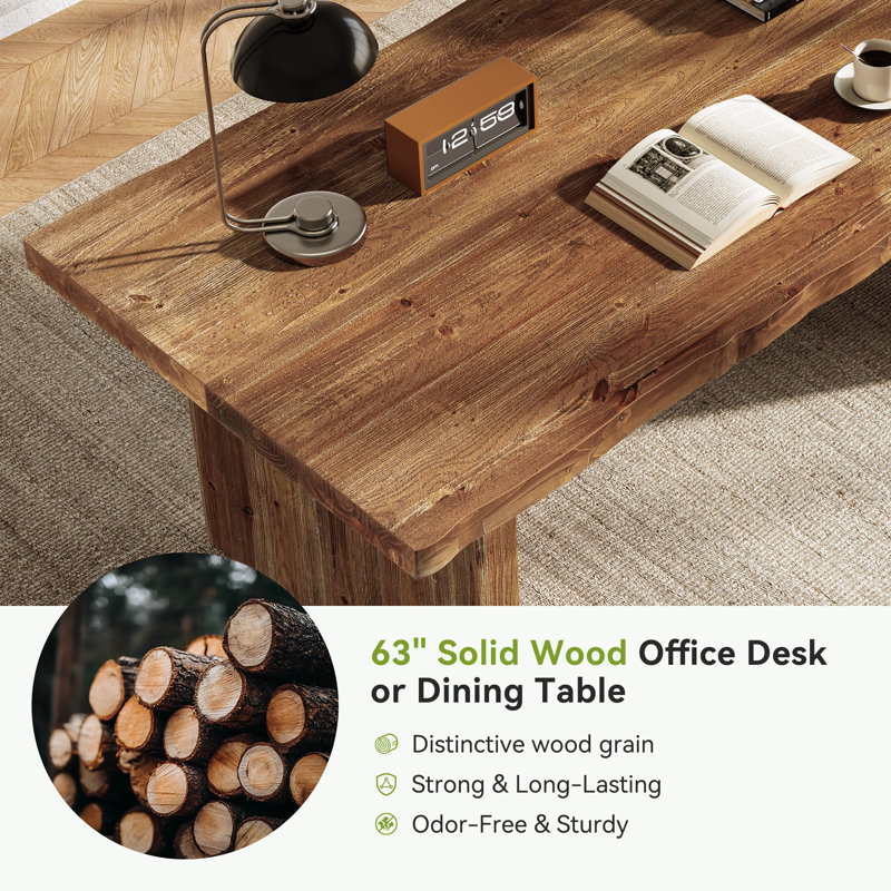 63" W Rectangle Solid Wood Computer Desk